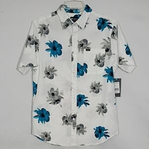 NWT Matix White Water Based Floral Short Sleeve Woven Button Down Mens Size Med